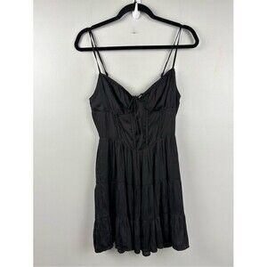 Sky to Moon Sleek Black Spaghetti-Strap Mini Dress babydoll ruffled sz medium
